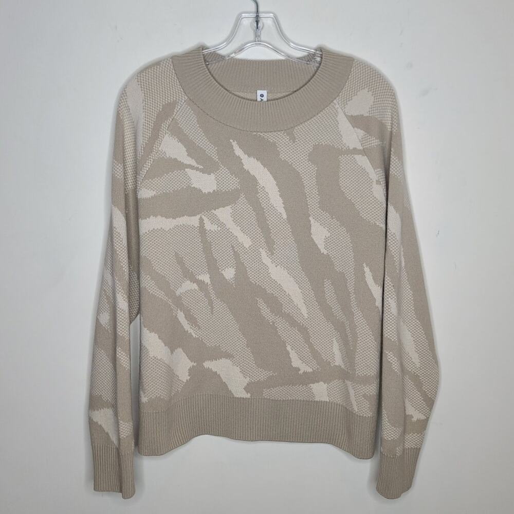 Athleta tan cream camouflage merino wool blend long sleeve sweater - small